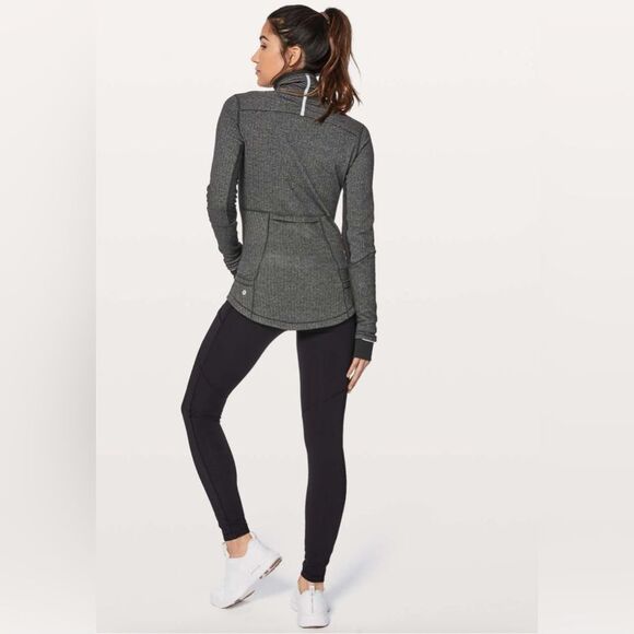 Lululemon Base Runner 1/2 Zip Heathered Herringbone Black Size 10 - Picture 2 of 12